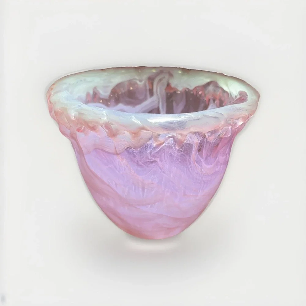 Anthropologie Pink Decorate Serial Ruffle Top Vase Unique Made in‎ Spain Glows